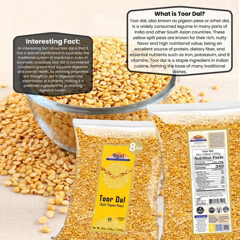 Rani Toor Dal (Split Pigeon Peas) 128oz (8lbs) 3.63kg Bulk