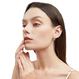 AINUOSHI Double Hoop Earrings for One Hole | Moissanite Huggie Earrings for Women | Illusion Multi-earring Look for One Piercing | White Gold Hoop S925 Hypoallergenic Earring (Double Hoop Gold 2)