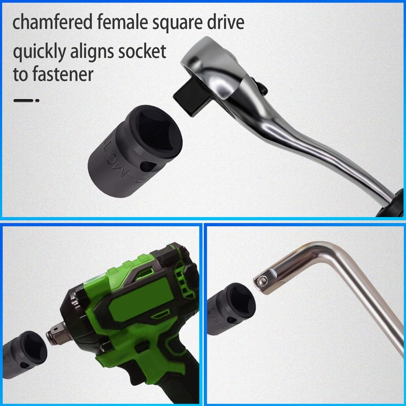 JEUCLEL 11PCS 3/8" Drive Impact Bits Sockets Set, Tapered Male