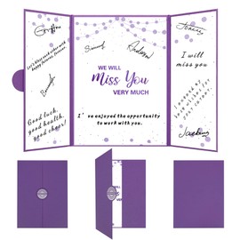 Holkcog Farewell Party Decorations, Purple We Will Miss You Very Much Alternative Signature Guest Book for Men Women, Purple Going Away Gifts Signing Card Board for Retired Graduation Party Supply
