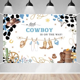 AEMUYA 71x43 Inch Little Cowboy Baby Shower Backdrop Boy Baby Shower Dusty Blue Wild West Background Cowboy Clothesline Baby Boy Shower Party Banner Decorations Supplies