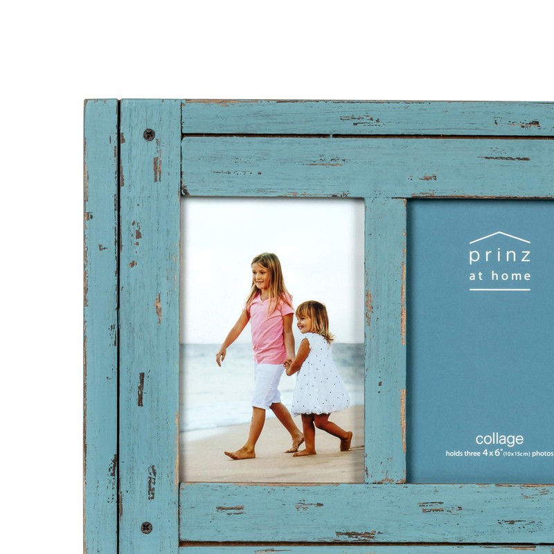 Prinz Homestead Blue Three-Picture Frame, 4 x 6 Distressed Wood