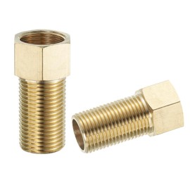sourcing map Brass Pipe Fitting, 2Pcs G1/2 Male x G1/2 Female 50mm Brass Reducer Adapter Pipe Extension Fittings, Reducer Hex Bushing Threaded Pipe Fitting for Water, Gas, Oil Pipeline Systems