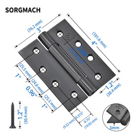 2 Pcs Door Hinges 4 inch(100 mm) 304 Stainless Steel Hinges Hidden Bearings External Door Hinges Heavy Duty Outdoor Black Hinges for Wood