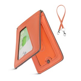 LuoLuo Men's Commuter Pass Case, Holds 5 Cards, Genuine Leather, D-Can, Thin, Butterfly, Can Use 2 IC Cards, Strap for Work or School Commuting to Work or School (Orange), orange