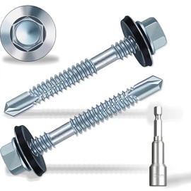 HXJDAM 35pcs Roofing Screws with Rubber Washers, 6.3x150mm Hex Head Self Tapping Screws, Tech Screw for Metal Zinc Plated Corrugated Roofing Cladding Steel Screw for Tin Roof