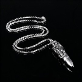 PAURO Men's Stainless Steel Bullet with Sword Double Dragon Openable Cylinder Pendant Necklace Vintage Gothic, Silver