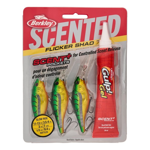 Berkley Scented Flicker Shad Pro 3 Pack Fishing Lure, Slick