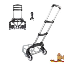 WISLAS Folding Hand Truck Dolly, Aluminum Portable Foldable Dolly Cart, 200 lbs Capacity Collapsible Hand Cart with Wheels, Ideal for Shoping, Office, Travel, Moving, Black