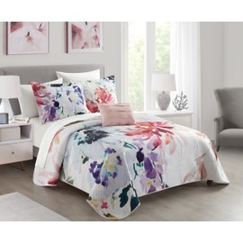 Chic Home Monte Palace 4 Piece Reversible Quilt Set Floral Watercolor Design Bedding - Decorative Pillow Shams Included, Queen,Multi Color