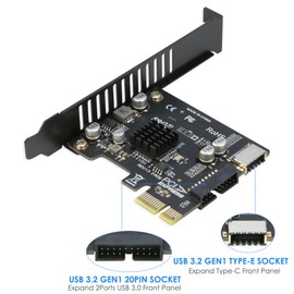 PCIe to 20Pin + Type-E Internal Card, RIITOP PCI-e x1 to (19+1) Pin USB 3.0 Socket and USB C Type-e (A Key) Front Panel Header Expainsion Adapter 5Gbps