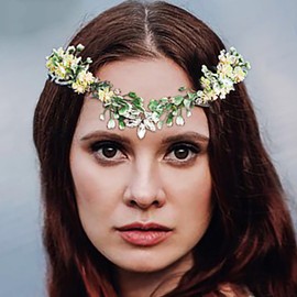 Formery Flower Fairy Headpiece Silver Rhinestone Elf Headband Garland Renaissance Wedding Handmade Crystal Floral Leaf V-shape Elven Circlet Hair Accessory for Women and Girls