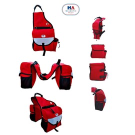 Majestic Ally Horse Saddle Bag - Nylon Insulated Leakproof Cooler, Reflective Padded with Pockets and Water Bottle Carrier, Durable Equestrian Saddle Bag (Red)