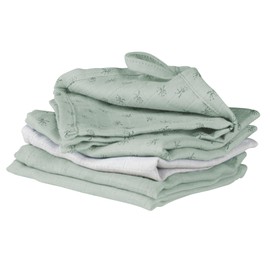 roba Organic Set of 5 Wash Cloths 'Lil Planet' Frosty Green, Muslin, Organic Cotton, GOTS, 25 x 25 cm