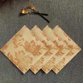 Honellaty Gold Square Napkin, Spillproof & Wrinkle Resistant, Elegant Jacquard Damask Napkin for Dining, Autumn, Harvest, Thanksgiving, 4 Pieces(20x20 Inches)