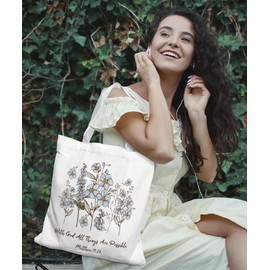 SZERE Bible Flowers Canvas Tote Bag, with God all Things are Possible, Christian Gifts, Reusable Grocery Bags, Shopping Gift Bag for Work Travel Shoulder Bag, Best Gift for Bible Lovers