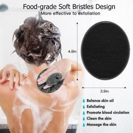INNERNEED Soft Silicone Body Scrubber Exfoliating Glove Shower Cleansing Brush, SPA Massage Skin Care Tool, for Sensitive and All Kinds of Skin (Gray+Black)