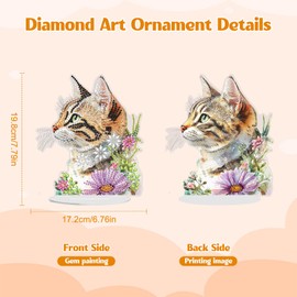 GHHKUD Cat Diamond Painting Desktop Ornament for Adults Double Sided, Stand Up Diamond Art Ornaments DIY Special Diamond Gem Craft Tabletop Placement Board Kit for Home Decor