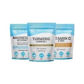 Magnesium Glycinate, Vitamin C, Zinc & Turmeric | Vita London Spring Supplement Bundle | High Strength Tablets/Capsules for Men & Women | Made in UK, Vegan