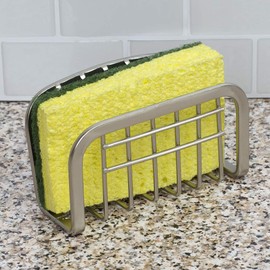 Home Basics Sponge Holder with Suction Cups, Satin Nickel 4.6" x 3" x 2.15"