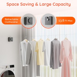 PLIRX Retractable Clothesline Indoor, Non-Sagging Outdoors Clothesline Retracting, Heavy Duty Retractable Clothes Drying Laundry Line, Wall Mounted Stainless Steel Line - 13.8 Ft (Gray)