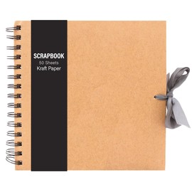 HiFEN® Adults Thick Brown Kraft Paper Scrapbook with Ribbon Ideal for Memories Photo Albums Art & Craft Projects (Medium 20cm x 20cm - 50 Sheets)