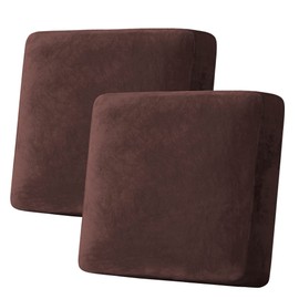 H.VERSAILTEX Velvet Stretch Couch Cushion Cover Plush Cushion Slipcover for Chair Loveseat Sofa Cushion Furniture Protector Seat Cushion Sofa Cover (2 Piece Large Sofa Cushion Covers, Brown)