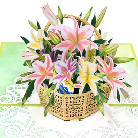 Magic Ants Lily Basket Card - Flower Card, Lily Card, Easter Basket Pop Up Card, Easter Greeting Card, 3D Easter Cards, Religious Easter Cards, 3-D Easter Cards, Pop Up Greeting Cards