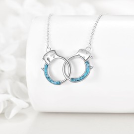 JERWLI Handcuff Necklace S925 Sterling Silver Turquoise Hand Cuffs Pendant Handcuffs Pendant Necklaces Punk Handcuff Jewelry For Women Female