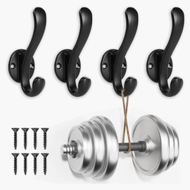 SYNTRIFYX 4 Pack Coat Hooks Wall Mount Heavy Duty Utility Retro Double Hooks for Hanging Coats,Hat, Towel, Key, Robe, Scarf, Bag, Cap (Black)