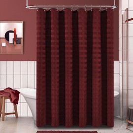 PANGSINNE Long Burgundy Fabric Shower Curtain - Striped Tall Heavy Duty Cloth Shower Curtains for Bathroom, 230GSM Large Hotel Spa Luxury Bath Curtain Set with 12 Hooks(72Wx78H, Burgundy)