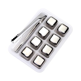 Kostki do lodu ze stali nierdzewnej, zestaw premium kostek lodu [8 sztuk] wielokrotnego użytku, technologia szybkiego chłodzenia, specjalny zestaw prezentowy ze szczypcami i miseczkami na kostki lodu