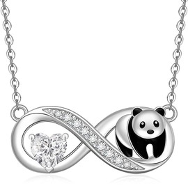 Panda Necklace for Women Mom Daughter 925 Sterling Silver Infinity Mama Panda Necklaces for Mothers Day Christmas Gifts Jewelry