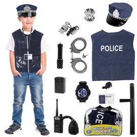 HIULLEN Police Costume Kids, Police Officer Dress Up Outfit with Vest, Hat, Toy Shotgun and more, Police Dressing Up, Police Costume Accessories for Boys and Girls Party Dress Up