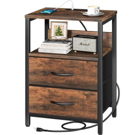 Yoobure Nightstand with Charging Station, Small Night Stand with Fabric Drawers and Storage Shelf for Bedrooms, Small Spaces, Bedside Table with USB Ports & Outlets