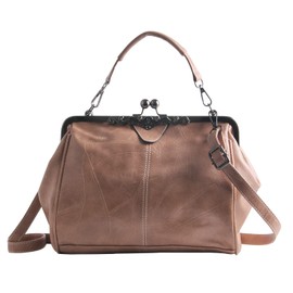 LUI SUI Women's Retro Handbag, PU Leather Purse, Vintage Top Handle Bag, Kiss Lock Crossbody Shoulder Bag for Women, apricot, Retro, vintage