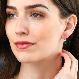 Diamond Treats 925 Sterling Silver Earrings for Women and Teens, Cute Drop Earrings for Women with Green, Blue or Red Cubic Zirconia Stones, Elegant Leverback Earrings Made of 925 Silver, Sterling