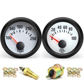 BYYOUIV 2" Water Temperature Gauge (100-250℉) + Oil Pressure Gauge (0-100PSI) Set Blue LED 12V for Car/Boat/Truck/Motorcycle