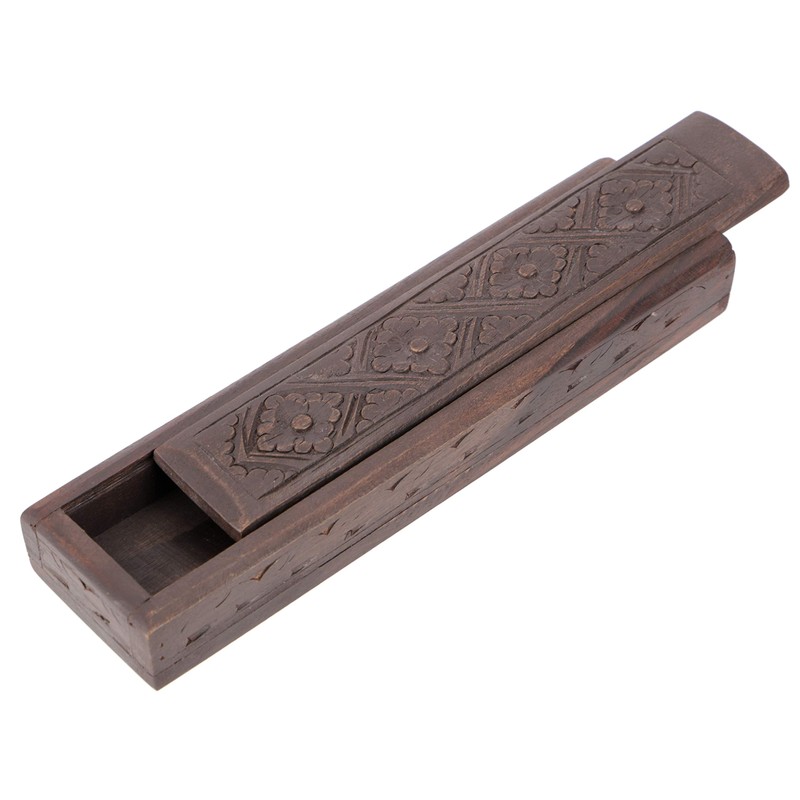 GURU SHOP Incense Stick Box, Pen Box with Carved Ornament,