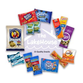 Care Package for College Students 15 Count, Military, Finals, Birthday, Office Snacks, Road Trips and Camp Care Package with Chips, Cookies and Candy From The LakeHouse