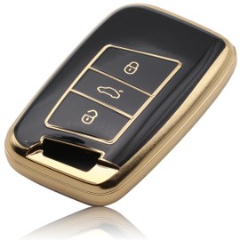 FOAMO Car Key Case Compatible with VW Passat B8, Seat, Skoda Keyless Car Key - TPU Key Case - Protective Cover for Car Keys Black / Gold