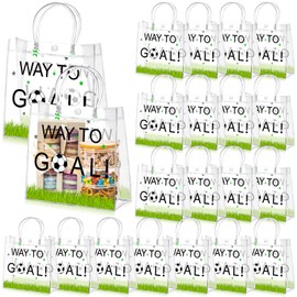 Abbylike 24 Pcs Soccer Clear PVC Gift Bag with Handles Party Favor Bag Candy Gift Treat Bags for Sports Theme Party Decorations Game Celebration Supplies Birthday Decorations
