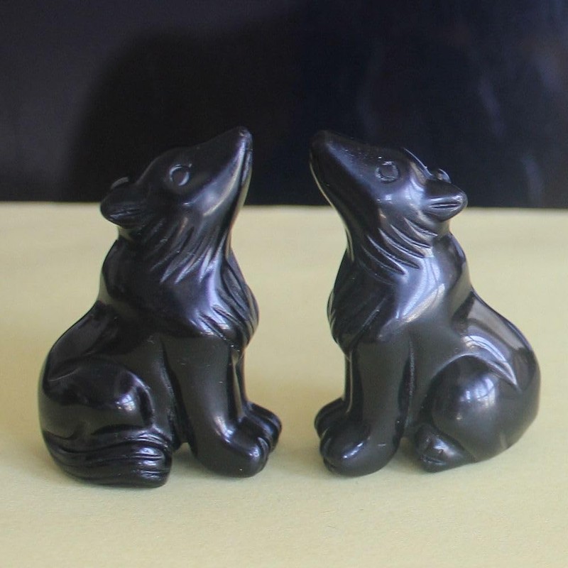 HLbshi Hand Carved Gemstone Crystal Wolf Figurine Animal Statue Carving