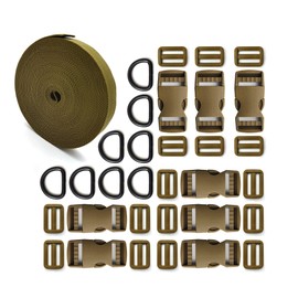 aYrap Quick Release Buckle 1 Inch: 8 1 Inch D Ring, Nylon Strap Buckles Adjustable 8 Pack, Webbing Straps 10 Yards, Tri-GlideSlide Clip 16 Pcs (Khaki, Buckles Strap 1 Inch)
