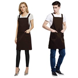 Autuki 10 Colors Simple Apron, H-Shaped, Cafe Style Apron, Women's, Solid, Stylish, For Work, Nursery Teacher, Easy to Move, Unisex, Black (Coffee H6), coffee
