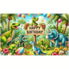 BlissYard Dinosaur Birthday Banner Kids Dinosaur Themed Birthday Backdrop Banner Birthday Party Decorations Cartoon Birthday Party Supplies Decoration 71 x 43 inches