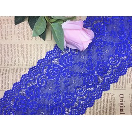 15CM Width Europe Floral Garden Pattern Elastic Nylon Lace Trim,Curtain Tablecloth Slipcover Bridal DIY Clothing/Accessories.(5 Yards in one Package) (Blue)