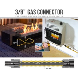 Gas Connector 36 inch Yellow Coated Stainless Steel, 3/8” OD Flexible Gas Hose Connector for Gas Log and Space Heater, with 3/8" FIP x 3/8" MIP Stainless Steel Fittings, 36” Gas Appliance Supply Line