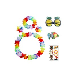 VGRDTW Hawaiian Wreath Set Seven Piece, Hawaiian Fancy Dress, Reusable Wreath Necklace, Summer Beach Party Decoration, Hawaiian Wreath Elastic Flowers, Dew Party Gifts