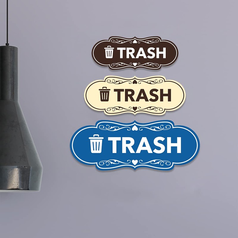 Signs ByLITA Designer Trash Sign (Black/Gold) - Small 2 Pack